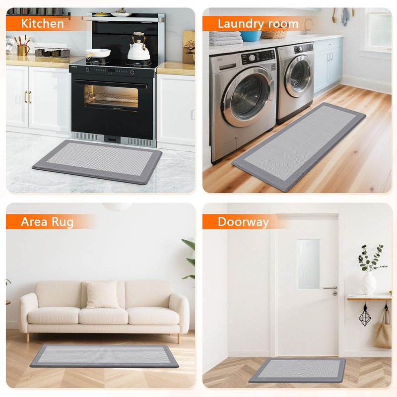 SofterCharm Kitchen Mats, 2PCS Kitchen Rugs for Floor, Cushioned Anti-Fatigue Mats for Kitchen Floor, Non-Slip Standing Desk Mat for Sink, Home, Laundry & Office, 17.3"x30"+17.3"x47" (Grey)
