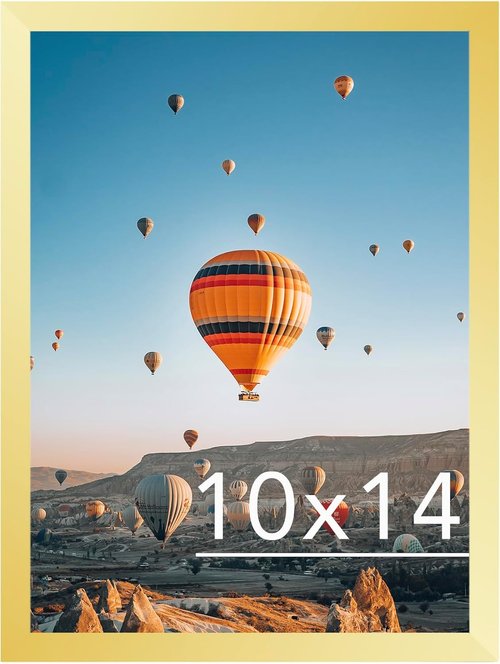 JCJMY Picture Frame - 10x14 Inch Wall Gallery Frame with Shatter-Resistant Plexiglass | Gold Finish
