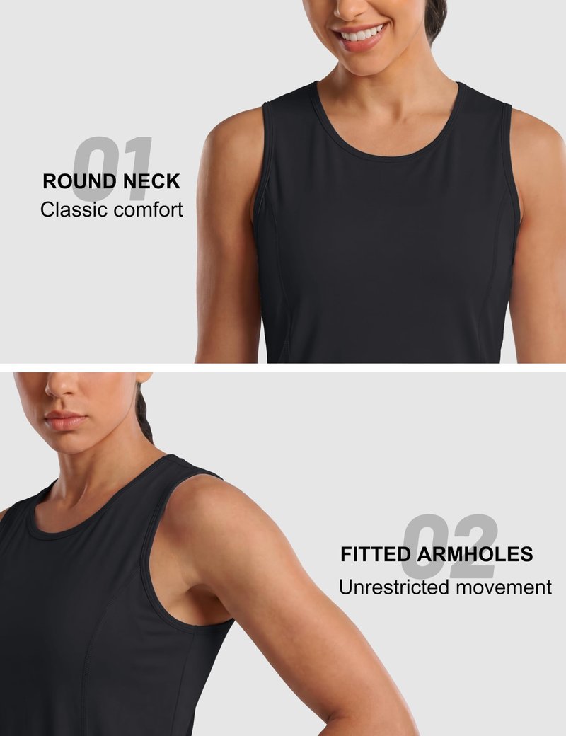 MAGCOMSEN Womens Tank Tops Workout Sleeveless Moisture Wicking Shirts Athletic Gym Sun Protection Dry Fit Black L