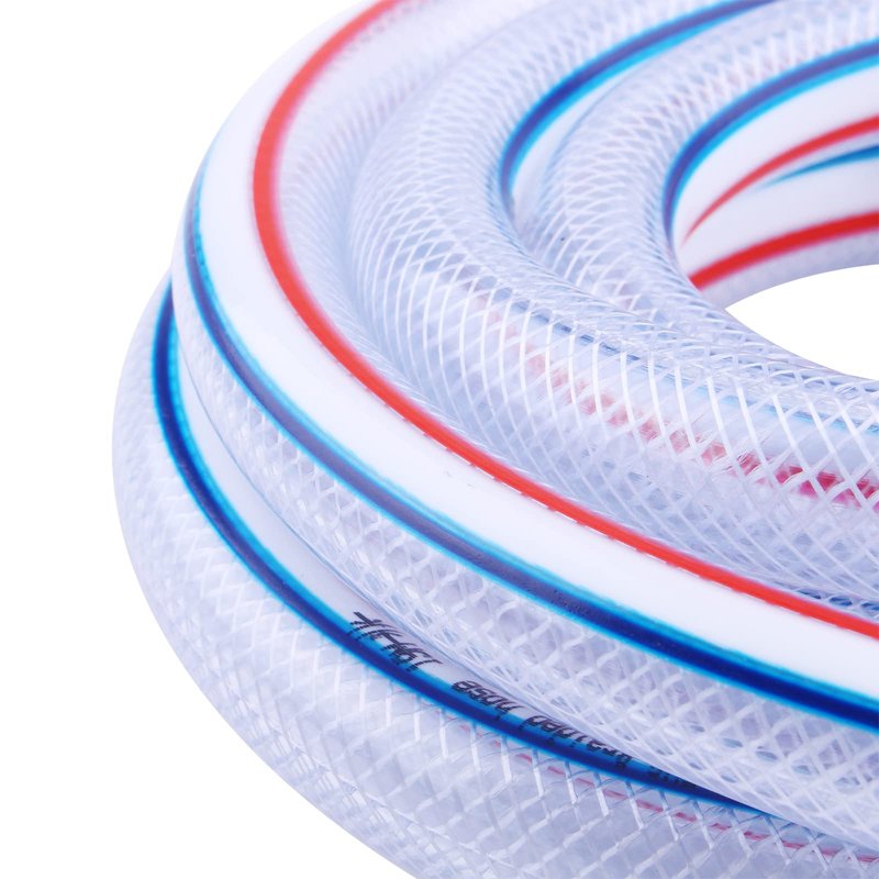DERPIPE Soft Braided PVC Tubing - 1/2" x 3/4" OD High Pressure Clear Flexible PVC Tube Reinforced Vinyl Hose for Water, Oil with 2pcs Hose Clamps (10Ft)