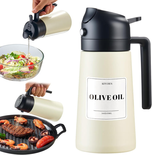Baalaka Oil Sprayer - 2-in-1 Olive Oil Dispenser & Sprayer - Stainless Steel, 16oz (Black)