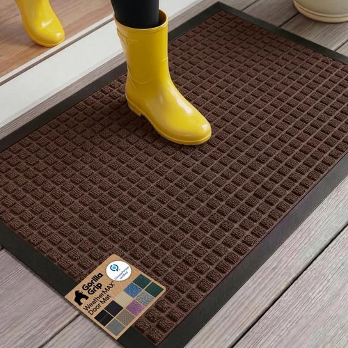GORILLA GRIP Waterproof All-Season WeatherMAX Doormat - Natural Rubber, Stain & Fade Resistant, 29x17, Coffee Square
