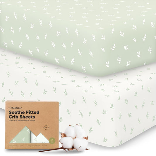 KeaBabies Organic Crib Sheets - 2-Pack Fitted Jersey Cotton Covers for Boys & Girls | Soft & Breathable (52x28, Herb)