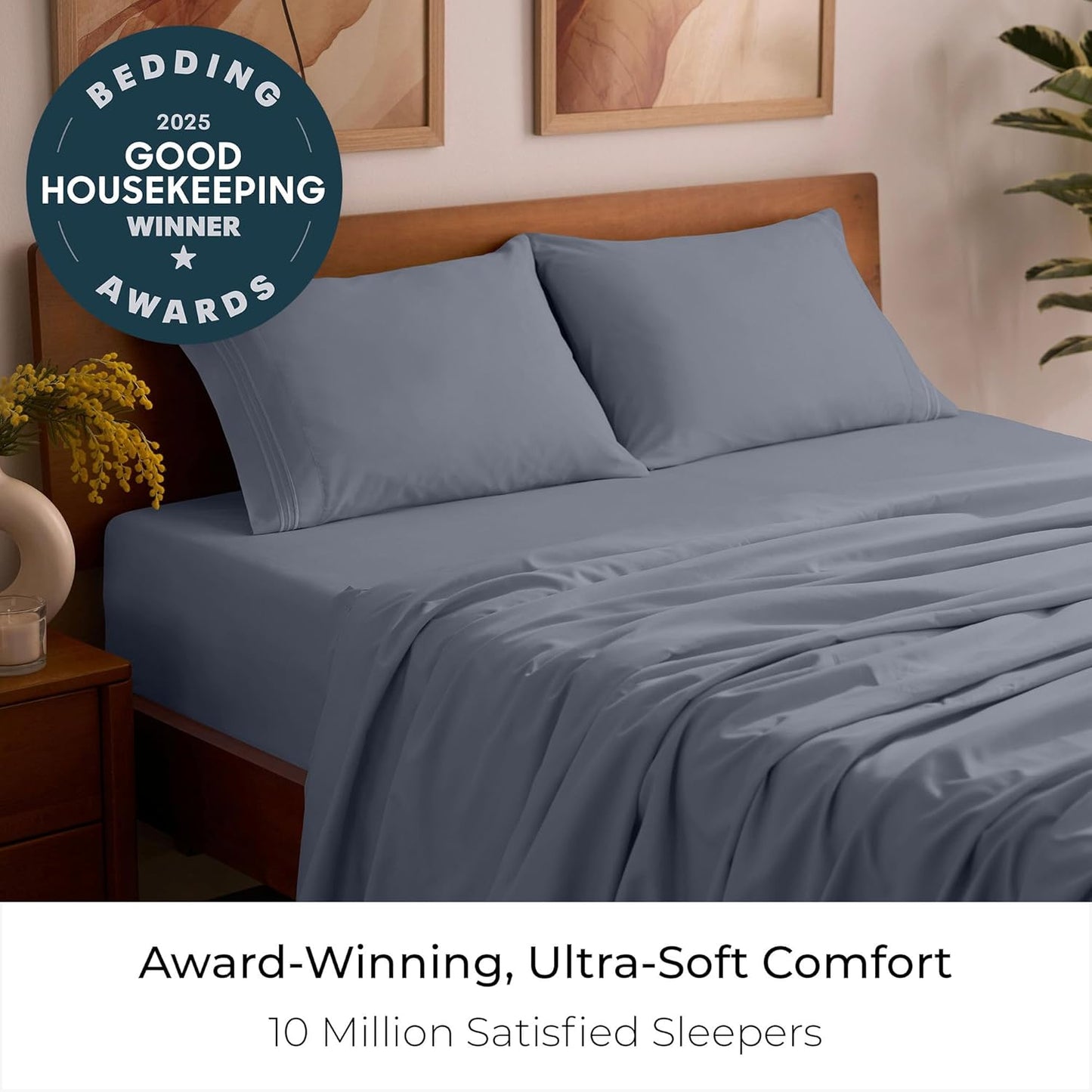 Mellanni Queen Sheets Set - Luxury 4 PC Bedding Collection | Extra Soft, Cooling, Wrinkle-Resistant (Mineral Gray)
