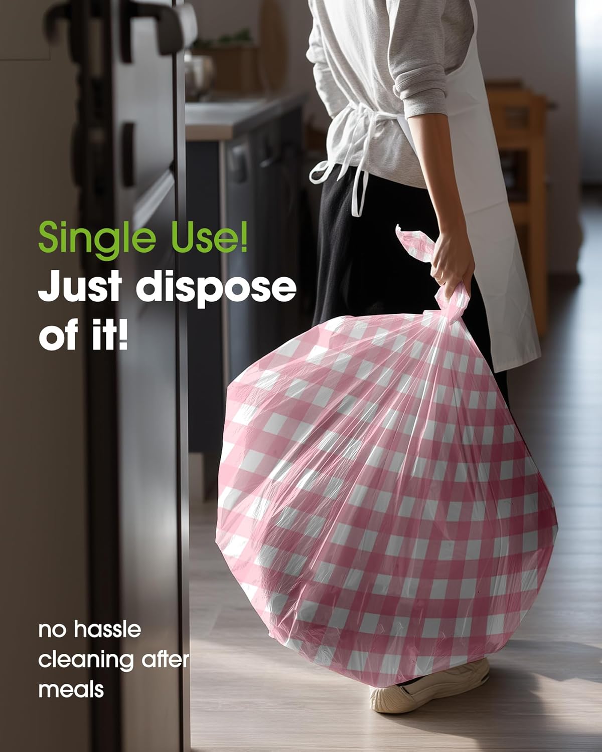 Pureegg Disposable Plastic Tablecloths - Sturdy 54 x 108 Inch Gingham Design, Pink & White Checkered, 8 Pack