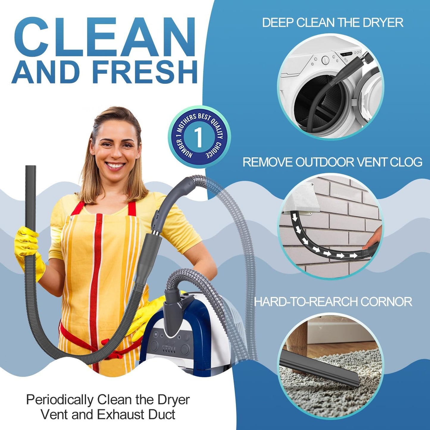PetOde Dryer Vent Cleaner Kit - Efficient Lint Remover Vacuum Hose Attachment | Black Color