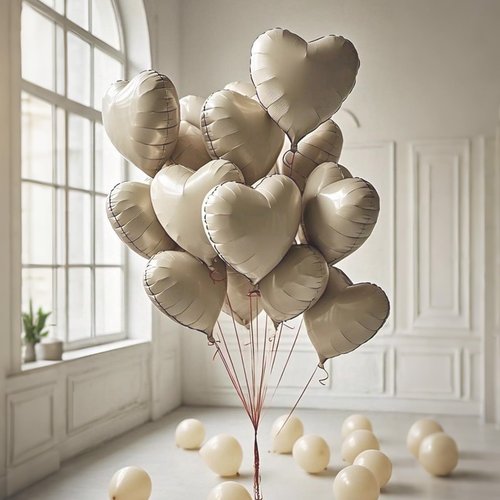 Cream Heart Balloons, 18 Inch Cream White Heart Shape Balloon, 12PCS Large Sand White Helium Foil Heart Romantic Balloon for Girls Birthday Baby Shower Wedding Engagement Anniversary Party Decoration