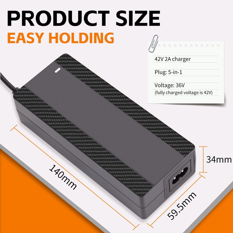 CraogeCoore 42V 2A Electric Scooter Charger for 36V Lithium Battery, 5-in-1 Plug Ebike Charger for Gotrax, Jetson, Razor, Swagtron, Bird, Segway,UL Certified