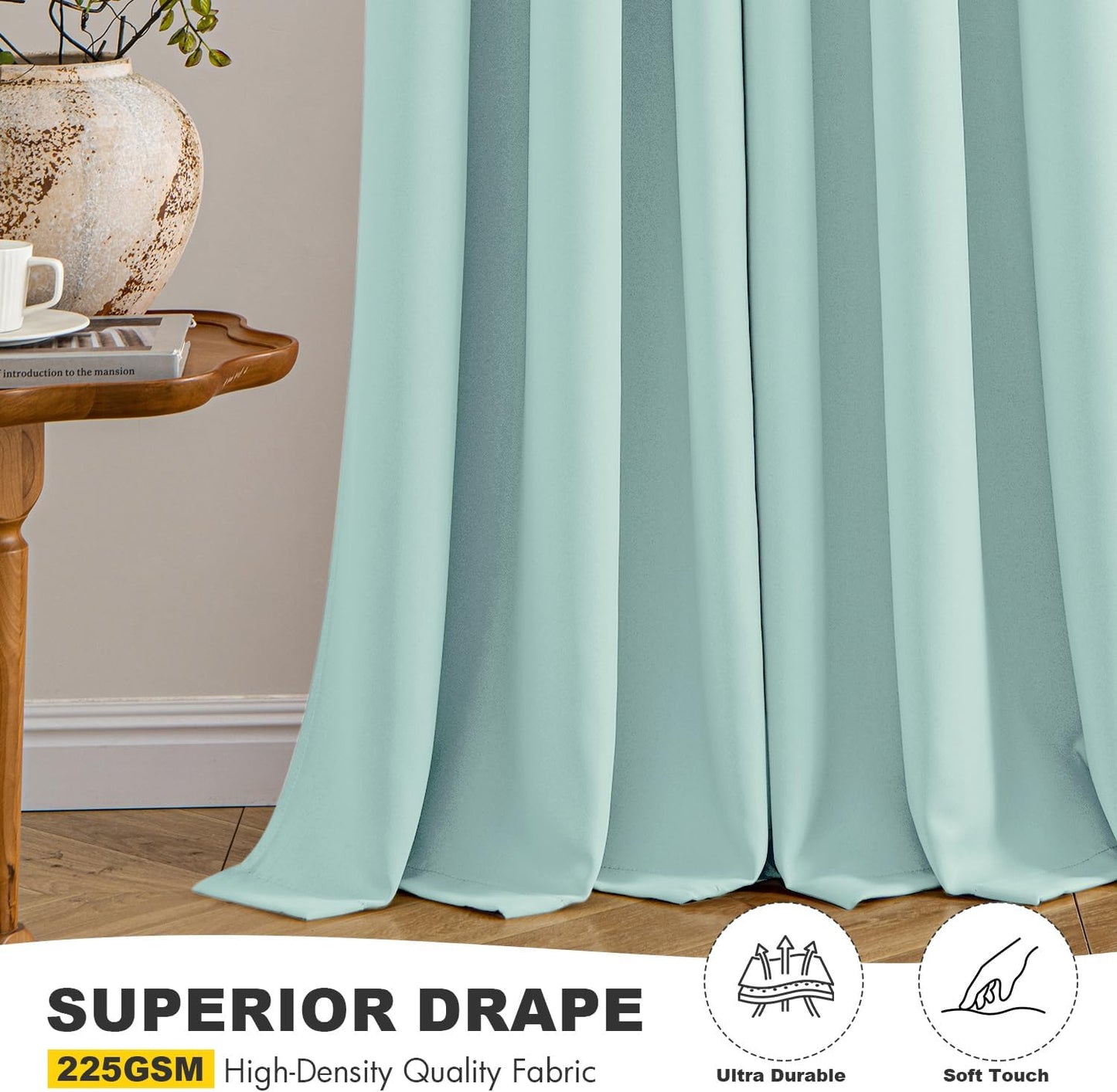 MIULEE Aqua Blackout Curtains - Thermal Insulated Room Darkening Drapes | 63 Inches Long, 2 Panels