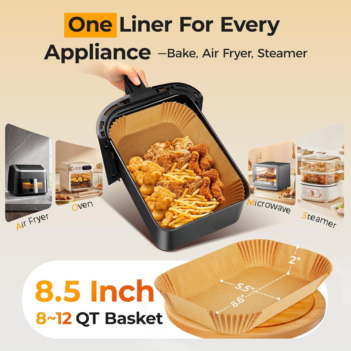 Vailnd Air Fryer Liners - Disposable Parchment Paper for Dual Baskets | 200 Pcs, Oil Proof (8.6x5.5 Inch)