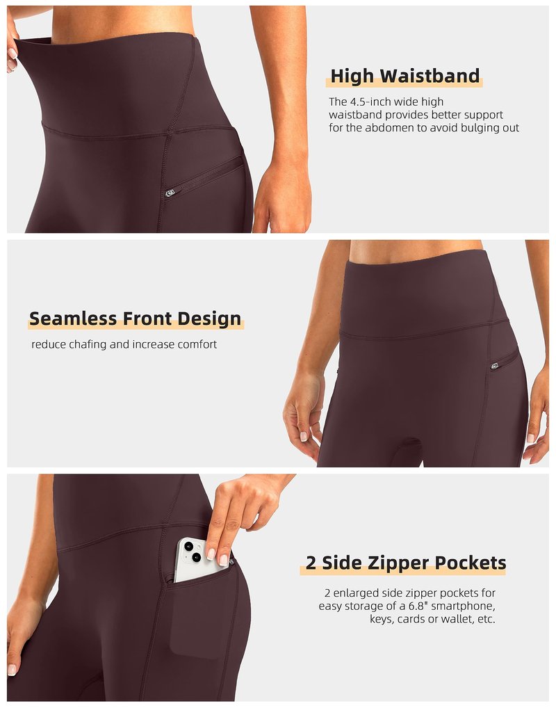Women's High Waisted Biker Shorts 8" Running Workout Tummy Control Bike Spandex Volleyball Tennis Biking Walking Yoga Shorts Zipper Pockets(Wine,L)