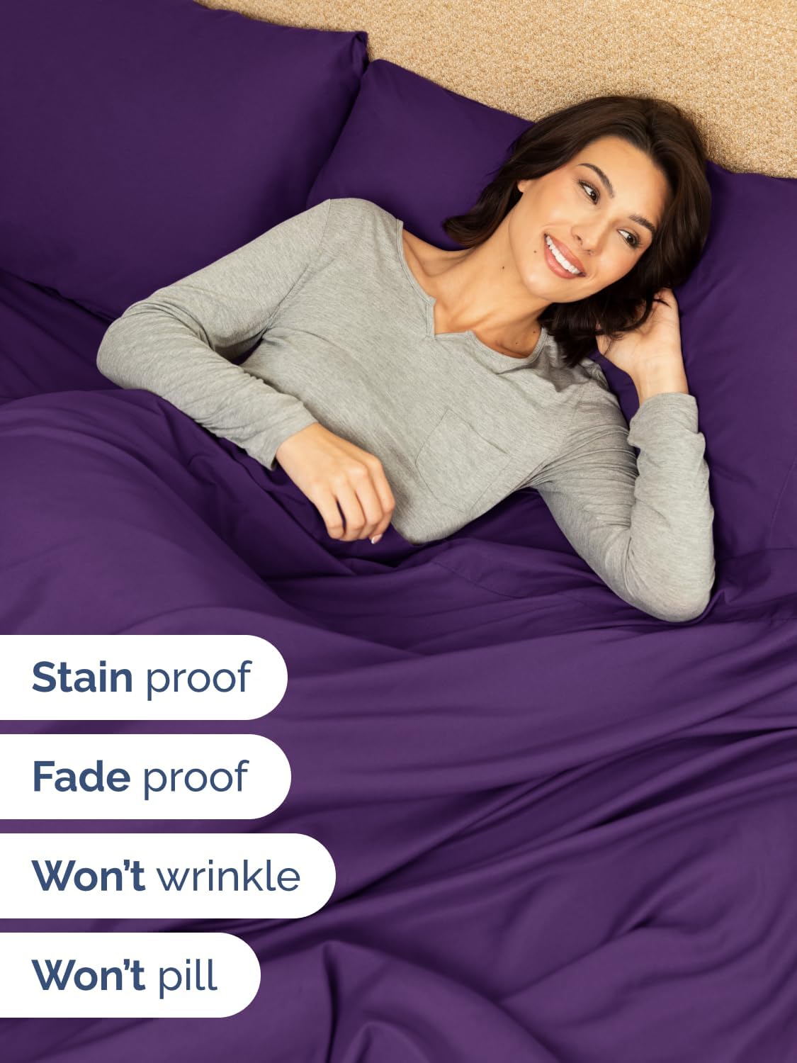 Skiennix Extra Deep Split King Sheet Set - 7 Piece Breathable Cooling Bedding - Soft Wrinkle-Free Purple