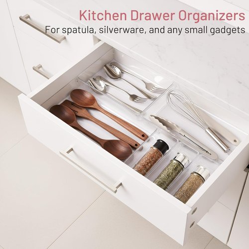 Clear Plastic Drawer Organizer Bins by [Brand Name] - 8 Pack Heavy-Duty Storage Trays for Kitchen & Bathroom