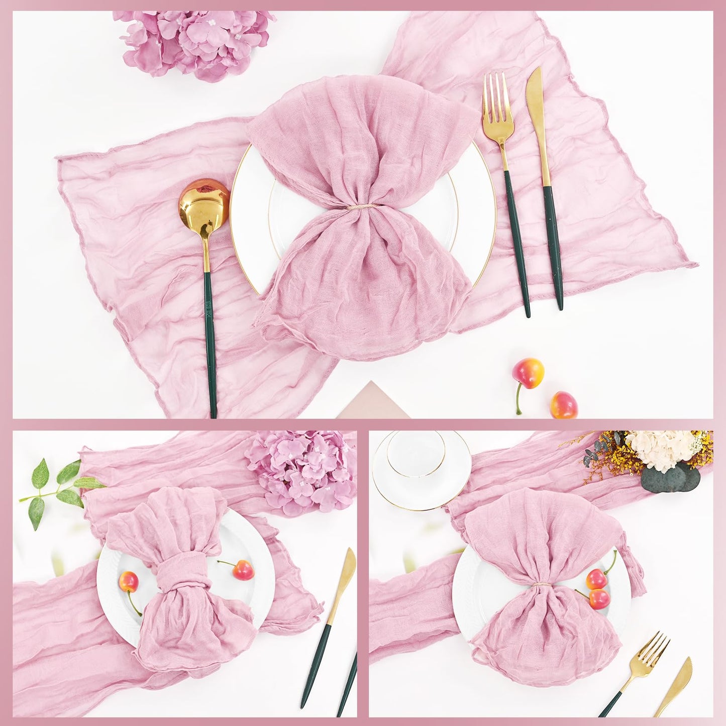 96 Pcs Light Pink Gauze Cheesecloth Napkins, 20 x 20 Inch Wrinkled Rustic Boho Dinner Napkins for Wedding,Dinner,Family Everyday Use/Parties