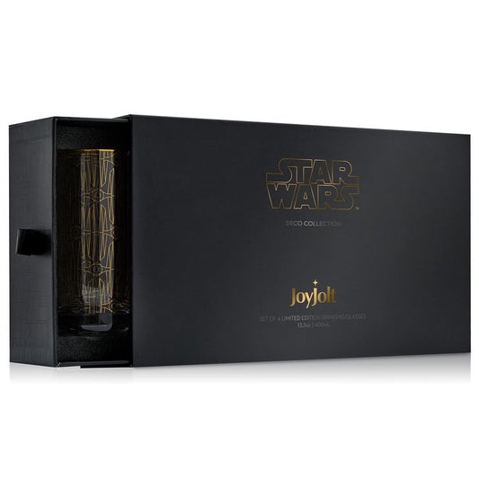 JoyJolt Star Wars Glassware. 'Deco' Highball Glasses Set of 4, 13.5oz Star Wars Glasses. Highball Glass Tumbler with Darth Vader in a Retro Crystal Glass Cup. Tall Drinking Water Glasses For Kitchen