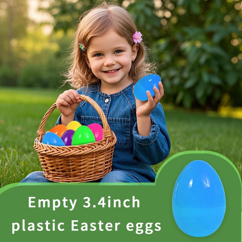 UOUYOO Empty plastic eggs 3.4 inch unfilled plastic Easter eggs for Easter Egg Hunt Suprise Egg Stuffers Filler Easter Decorations 12Pcs