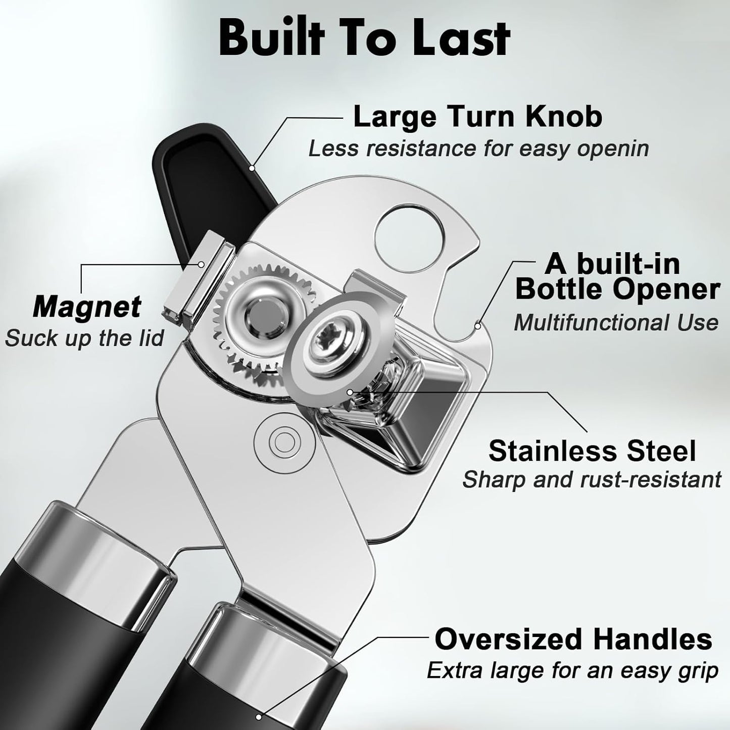Skiennix Manual Can Opener Set - Heavy Duty Stainless Steel with Smooth Edge & Strong Magnet | 3-Piece Black