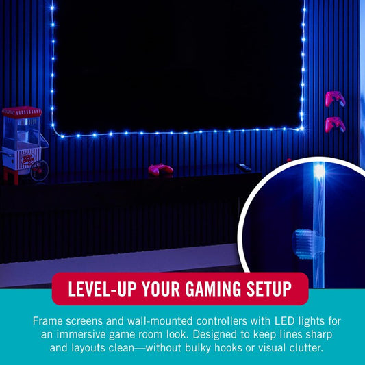 VELCRO Brand Indoor Light Clips for Hanging String Lights, Holds Up to 100 ft, Transparent Peel‑and‑Stick Wall Clips for Any Shape or Configuration, Damage‑Free and Removable, Pack of 48
