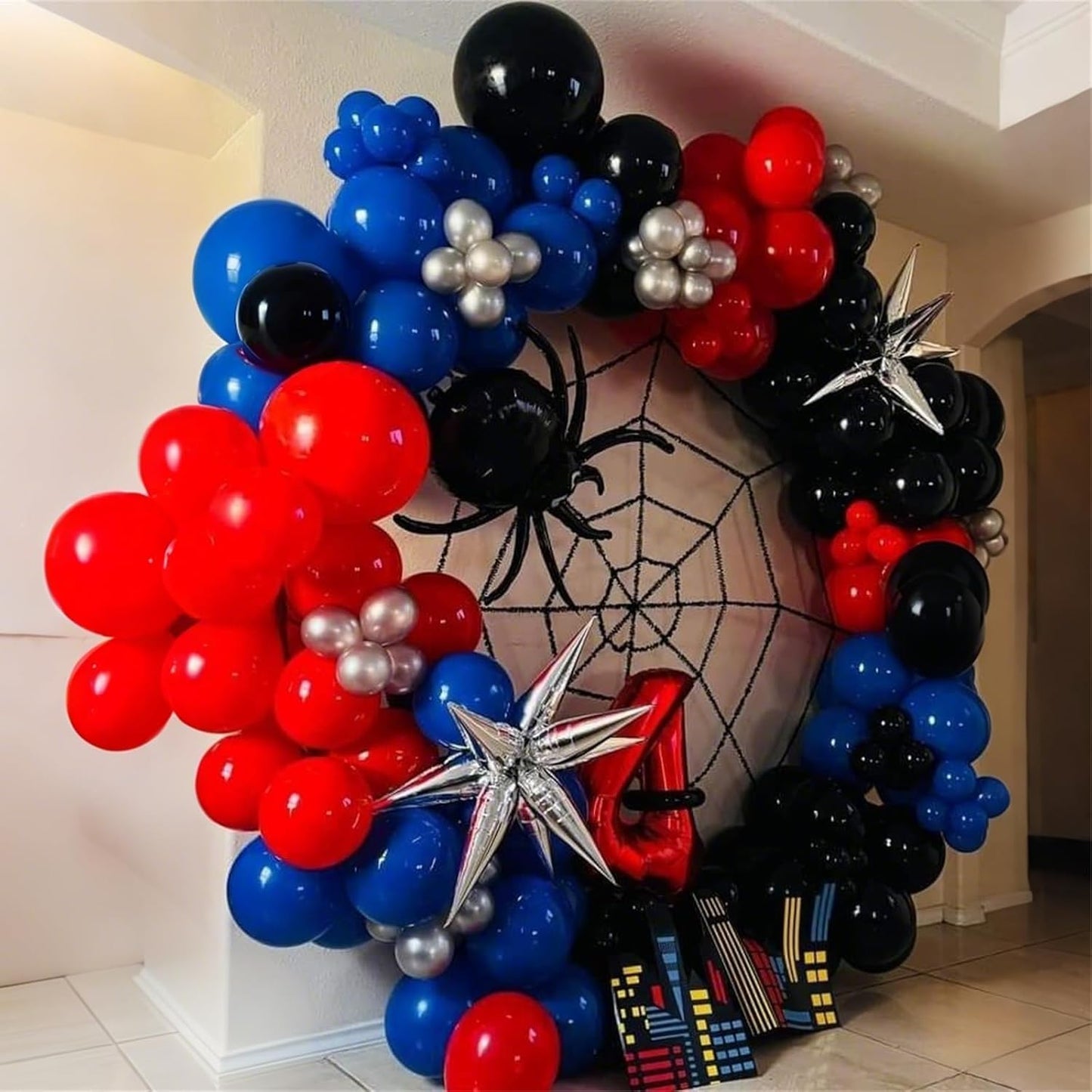 Skiennix Balloon Arch Garland Kit - 101 Pcs Matte Red, Black & Royal Blue Latex Balloons | Halloween & Birthday Party Decor