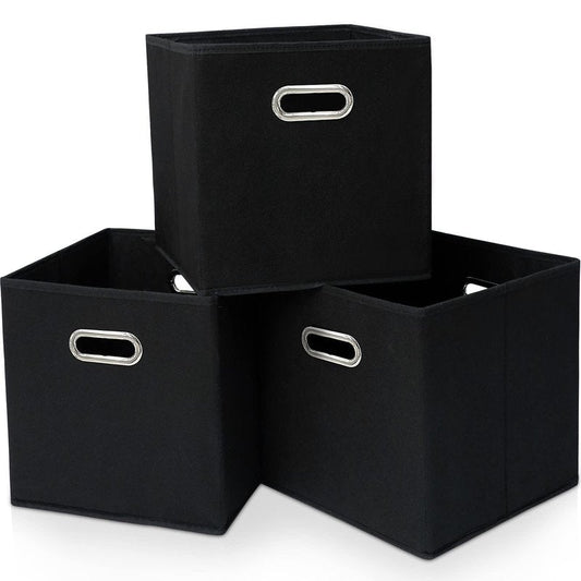 Yunkeeper Black Fabric Cubby Storage Bins，13x13x13 Inches ，Cube Organizer Bin Foldable Storage Boxes with Dual Handles Fabric Organizer Box and collapsible Storage basket，Set of 3 ，Black