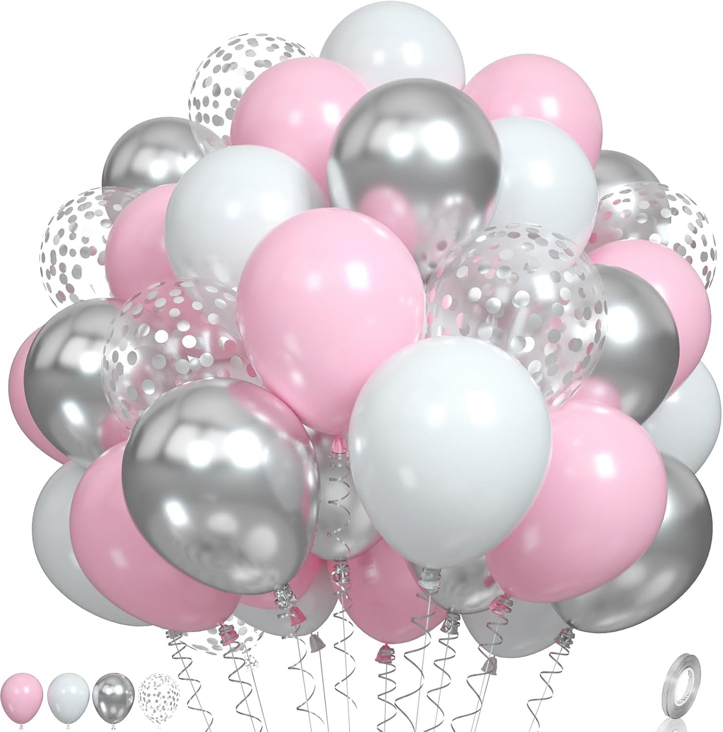 Skiennix Pink and Silver Balloons - Pastel Macaron Party Decor for Girls' Birthdays & Celebrations