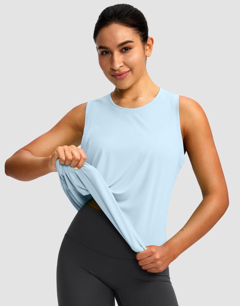 Women's Workout Tops Racerback Athletic Tank Tops Sleeveless Loose Fit Yoga Running Gym Shirts for Women(Blue Linen,M)