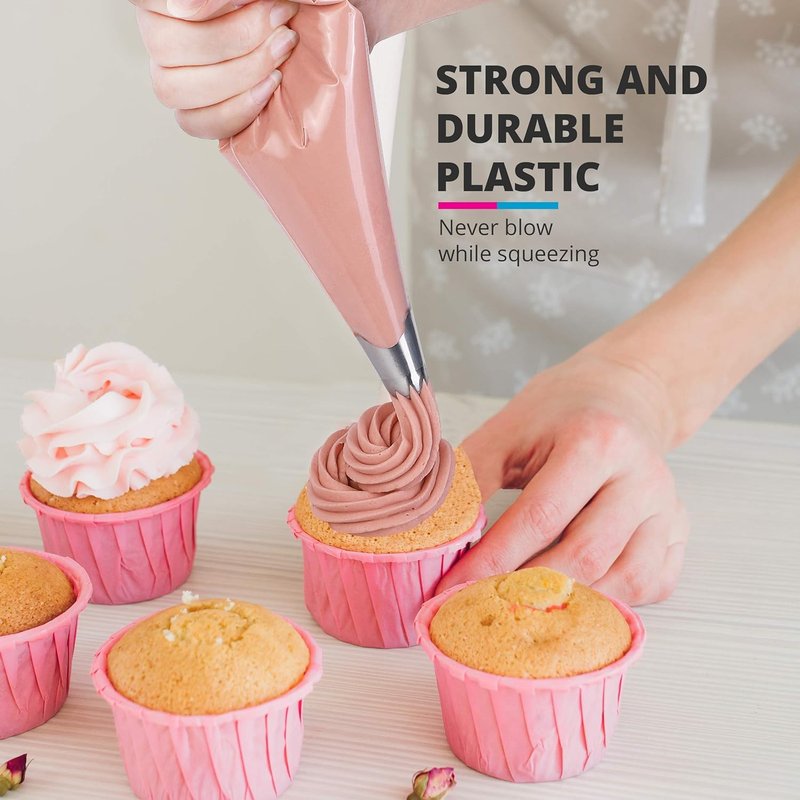 Riccle Extra Large 24 Inch Piping Bags - 100 Textured Anti Burst Thickened Disposable Pastry Bags - Icing Piping Bags for Frosting - Ideal for Cakes and Cookies Decoration