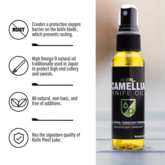 Knife Pivot Lube – Camellia Knife Oil for Blades – Tsubaki, Honing Oil for Cleaning and Blade Care – 60ml Spray Bottle