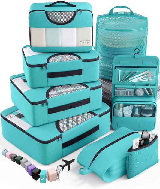 Veken Packing Cubes - Travel Organizer Bags Set with Large Laundry Bag & Passport Holder | 4 Sizes for Suitcase