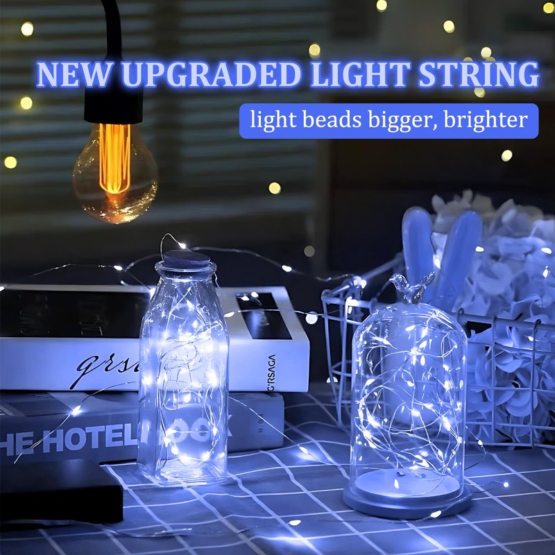 Kangheshun 2 Pack Led Fairy Lights Battery Operated String Lights Waterproof Silver Wire 7 Feet 20 Led Firefly Starry Moon Lights for DIY Wedding Party Bedroom Patio Christmas (2 Pack, White)