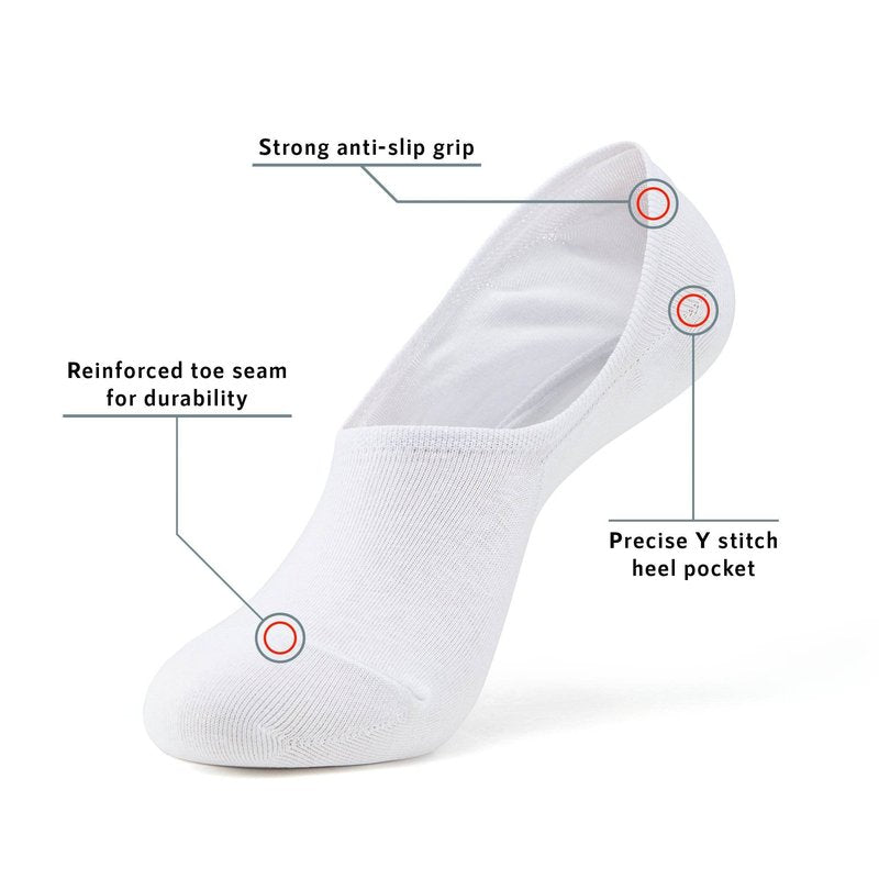 MONFOOT Men's/Women's 10 Pairs Invisible No Show Non slip Socks, White Black Small Multipack