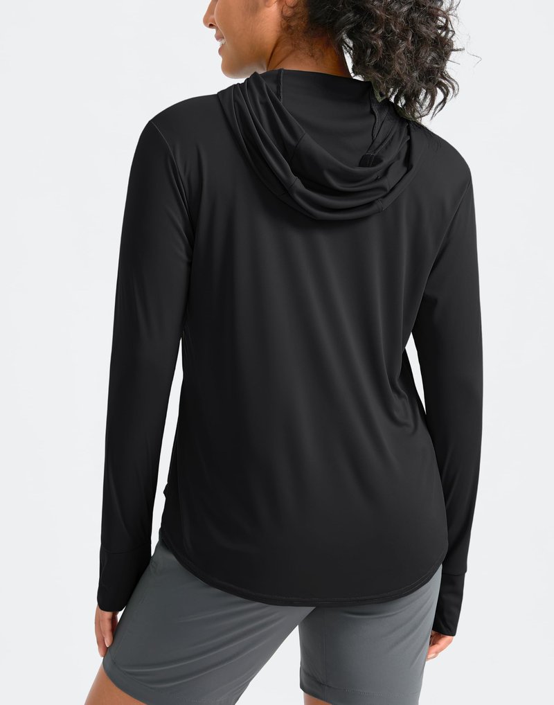Pudolla Women's Sun Protection Shirt UPF 50+ Long Sleeve Lightweight UV Hoodie for Women Hiking Outdoor Fishing Summer (Black Medium)