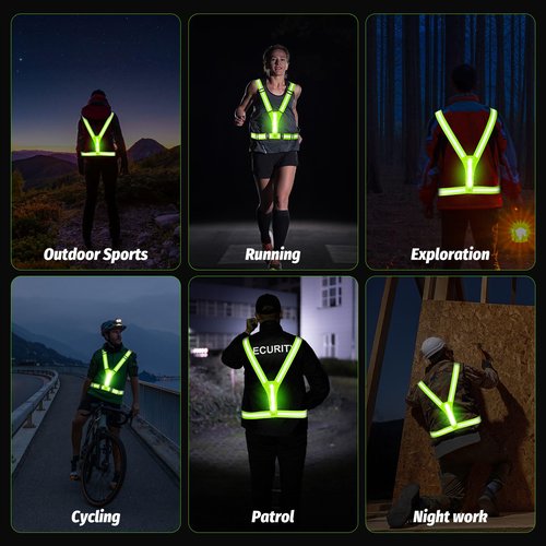Cabbqiu LED Reflective Running Vest - Light Up With 3 Modes, Rechargeable Night Gear for Runners - Safety Belt for Women Men (GREEN)