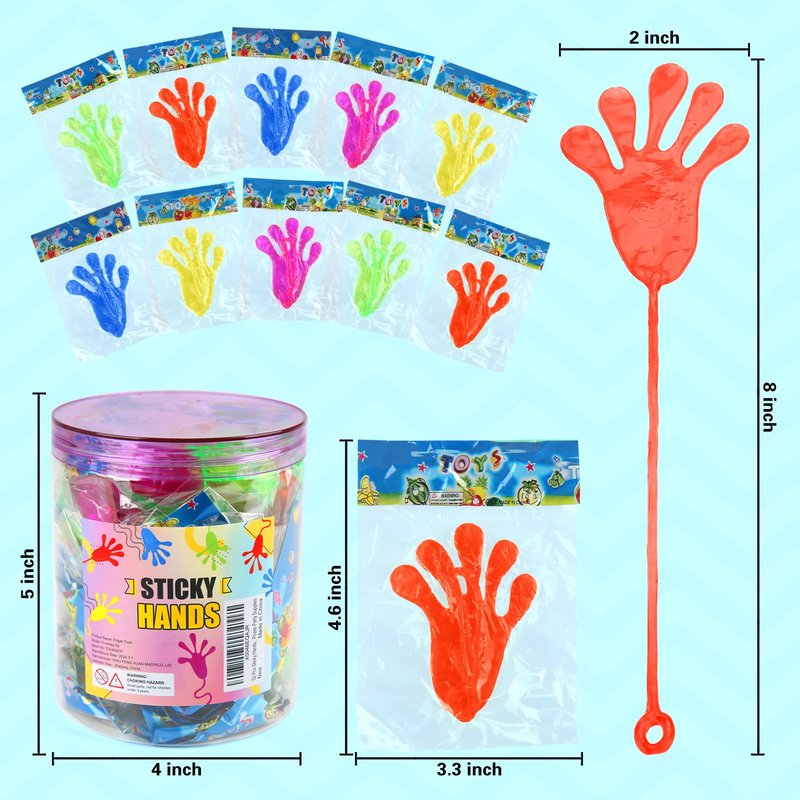Siwarm Easter Egg Fillers- 52 pcs Sticky Hands, Party Favors for Kids 4-8 8-12 Goodie Bag Stuffers Treasure Box Prizes Mini Stretchy Hands Fidget Toys Birthday Gifts for Boys Girls Teens