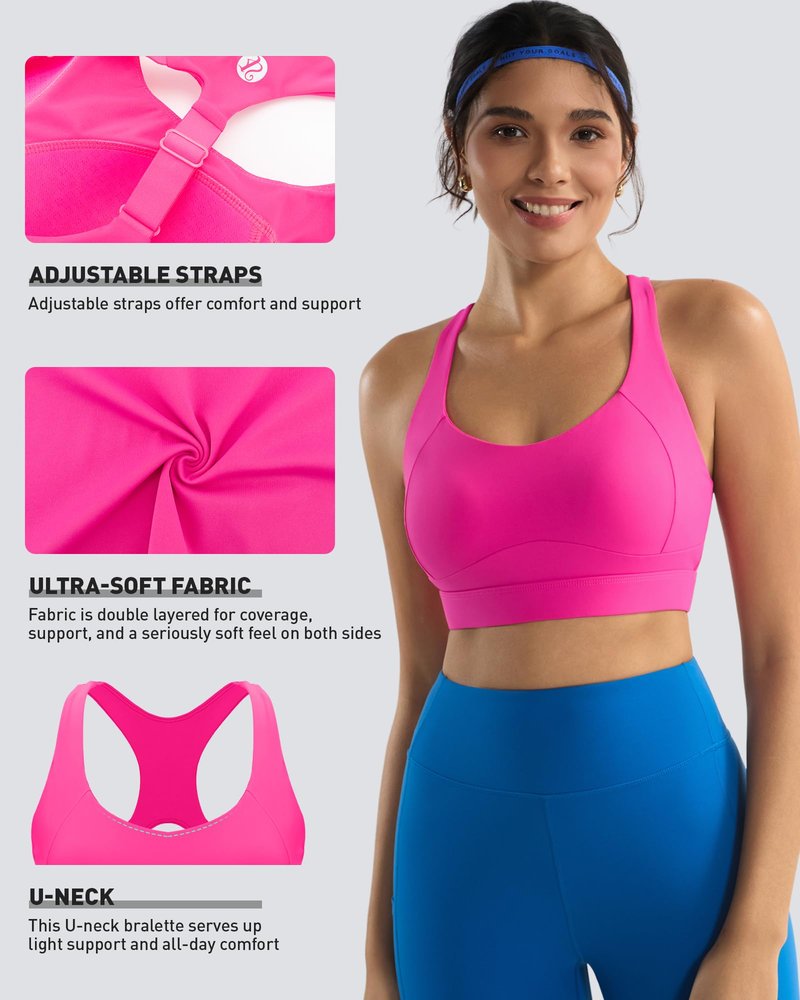 RUNNING GIRL High Impact Sports Bras for Women, Adjustable Straps Pink Sports Bra High Support Molded Cup Racerback Workout Bra(WX3143 Hot Pink S)