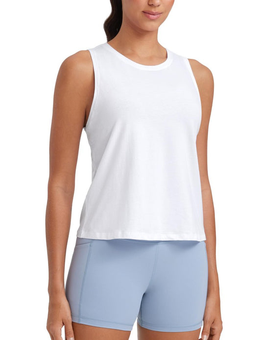 CRZ YOGA Women's Pima Cotton Sleeveless Loose Tank Tops Exercise Gym Yoga Tops Athletic Shirts White Medium