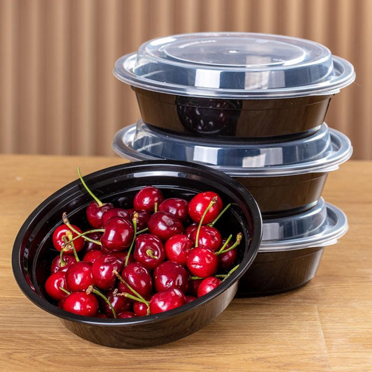 plaspapier Commercial 32 oz Round Meal Prep Containers - 50 Pack (100 Pcs) with Lids, BPA-Free, Leak-Resistant, Freezer & Dishwasher Safe - For Soups, Salads, Takeout