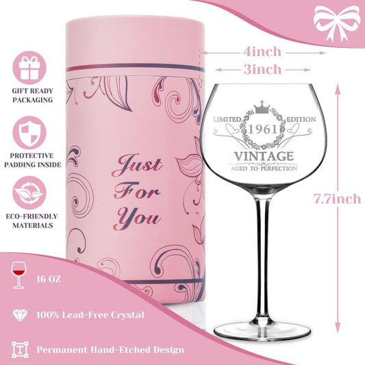 65TH Birthday Gifts for Women, Vintage 1961 Engraved 65th Wine Glass, 65Year Old Birthday Decorations For Women, Funny 65 Bday Gifts Idea For Her, Friends, Daughter, Sister Mom - Turning 65 Present