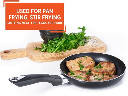 IMUSA 8-Inch Nonstick Fry Pan - Cool Touch Handle for Easy Cooking | Perfect for Eggs, Omelets, and Sautéing - Black