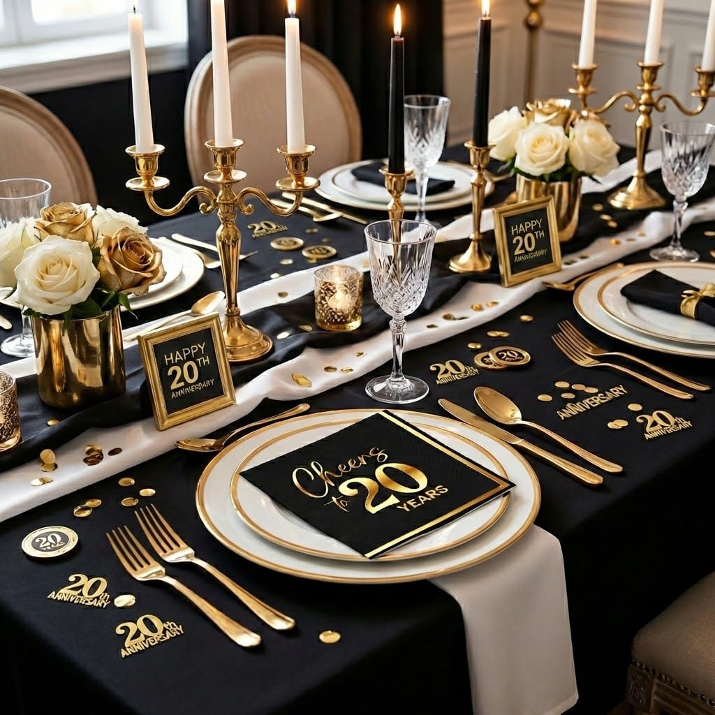JOYGATHER Cheers to 20 Years - 50PCS Black & Gold Foil Cocktail Napkins, 3-Ply Disposable Paper 5x5 Inches 20th Birthday Decorations, Wedding, Anniversary, Party Men & Women