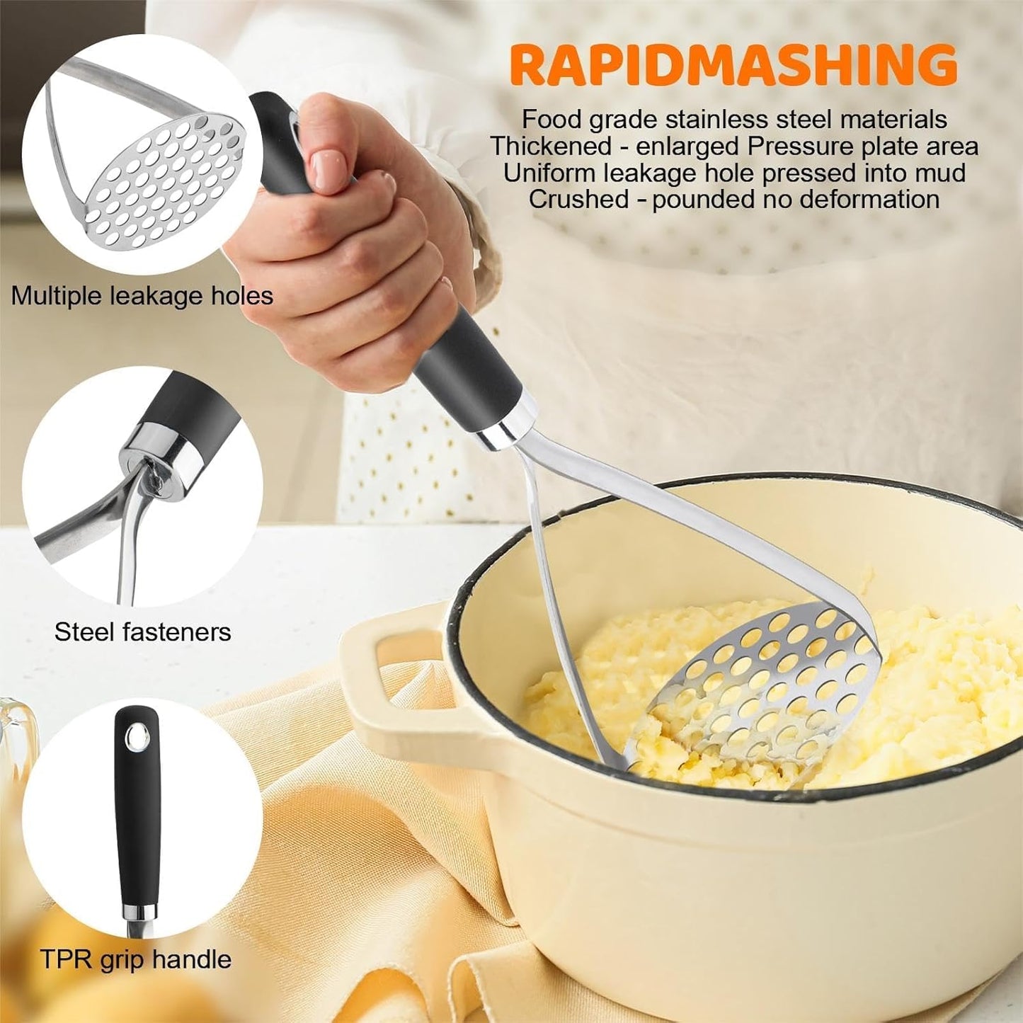 Regine Switzerland Potato Masher Set - 2-Piece 10.25-Inch Stainless Steel Kitchen Tool | Versatile for Vegetables & Fruits