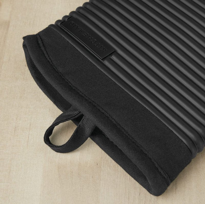 KITCHENAID Ribbed Soft Silicone Oven Mitt 2-Pack Set, Matte Black, 7.5"x13"