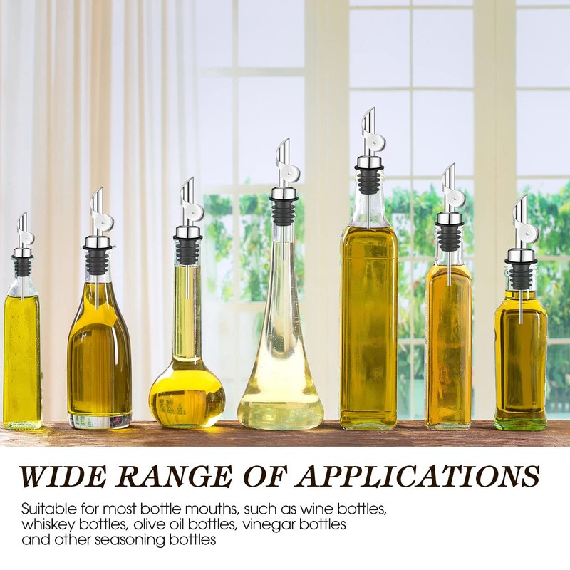 Kinlop 6 Pcs Weighted Stainless Steel Liquor Bottle Pourers Auto Flip Olive Oil Dispenser Spout Balsamic Alcohol Pourer Spouts (Silver)