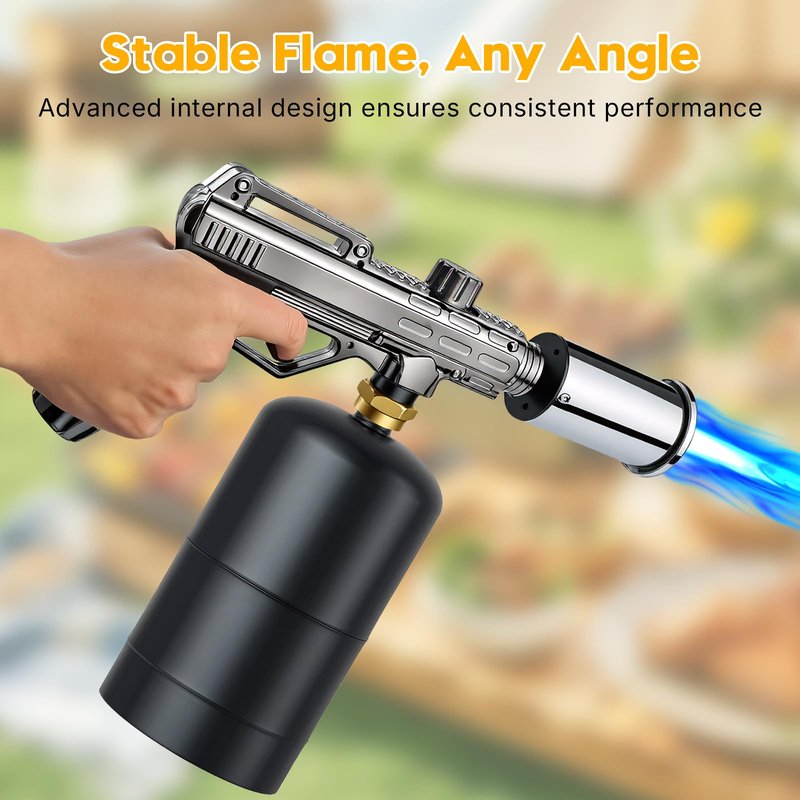 Propane Torch Gun, Adjustable Turbo Flame Blowtorch – 3272°F Max,Culinary Torch for BBQ, Searing Steak, Sous Vide, Campfire Starter (Tank Not Included)