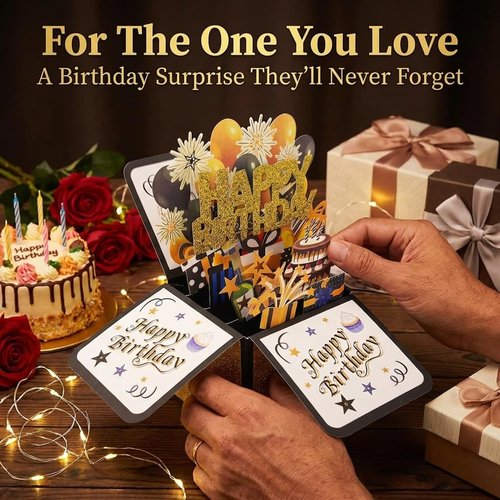 Intatikoo Pop Up 3D Birthday Card,Blank Greeting Card with Envelope, Birthday Gift for Him Dad Husband Son Women Kids Her
