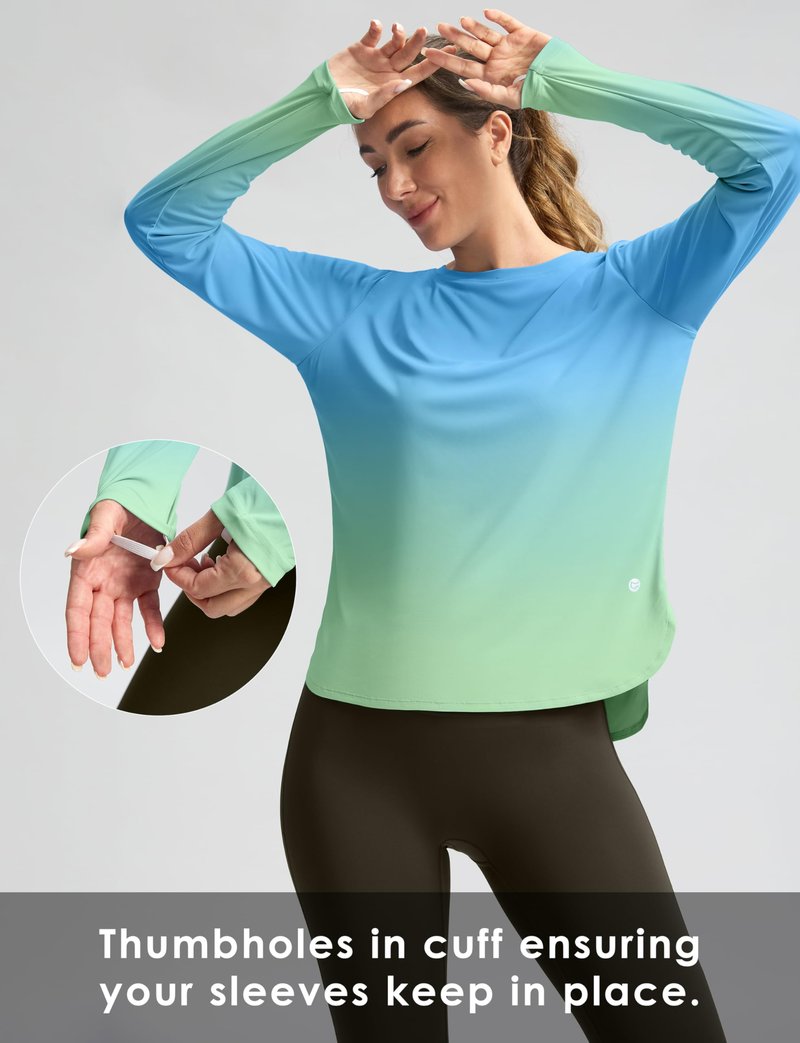 Women's Sun Shirts UPF 50+ Long Sleeve UV Protection Shirt Lightweight Quick Dry Workout Hiking Tops for Women(Green/Yellow Gradient,XXL)