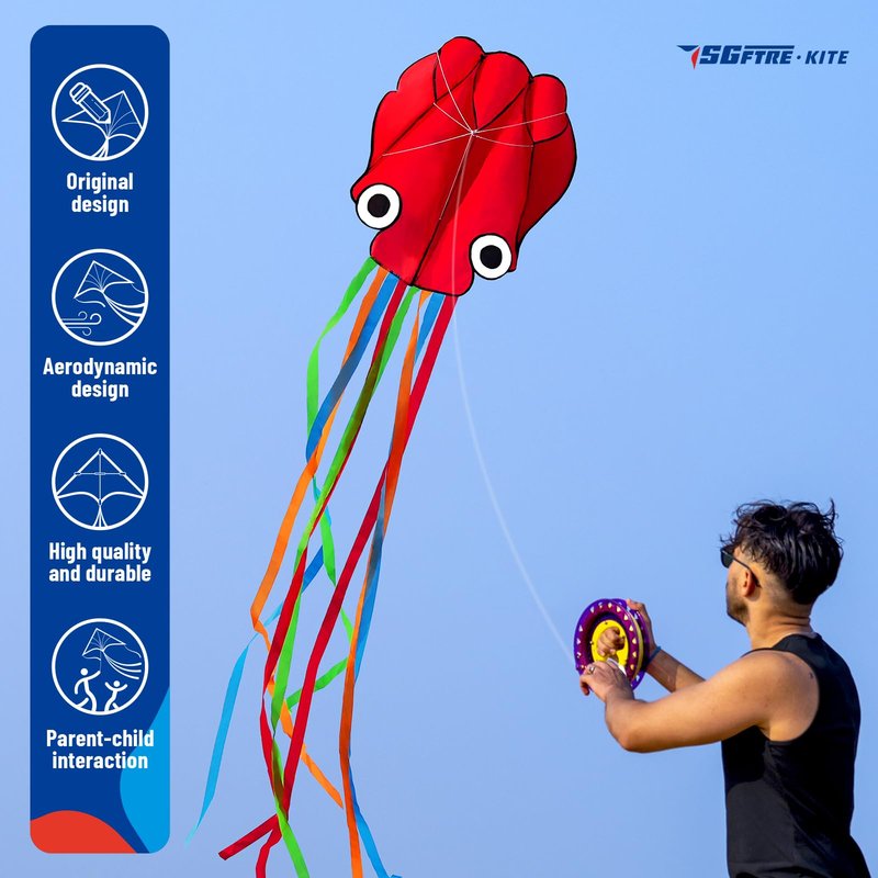 SGftre 3 Piece Set Butterfly Delta Octopus Kites for Kids and Adults，Easy to Fly for Outdoor Adults Children Line Kite for Kids Toy (Blue Dragon+ Delta+Octopus Red, 3)