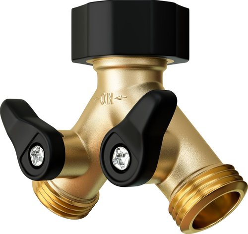 DBR Tech® Heavy Duty Hose Splitter - Premium Brass Wye Connector with Double Shut Off Valve | Rust-Resistant Finish