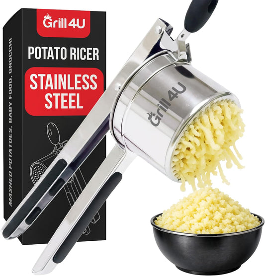 Professional 430 Stainless Steel Potato Ricer - Large 15oz Masher for Fluffy Potatoes, Gnocchi & Baby Food - Ergonomic Non-Slip Handles, Dishwasher Safe