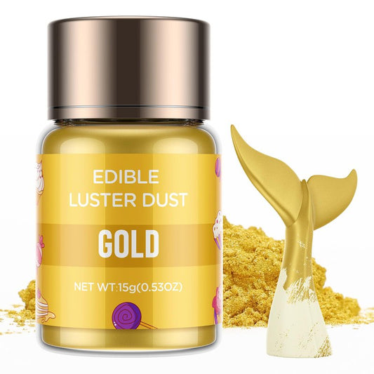 Luster Dust Edible - 15 Grams Food Grade Cake Dust Shimmer Powdered, Cherrysea Powder Luster Dust Food Coloring for Cocktails, Christmas Cookie Decorations, Cake, Drinks, Fondant, Candy - 15g/Bottle (7-Gold)